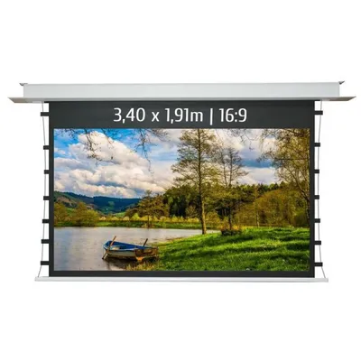 Kimex Elektrische, versenkbare und gespannte Projektionsleinwand 3,40 x 1,91 m, 16:9-Format, WLAN-Funktion