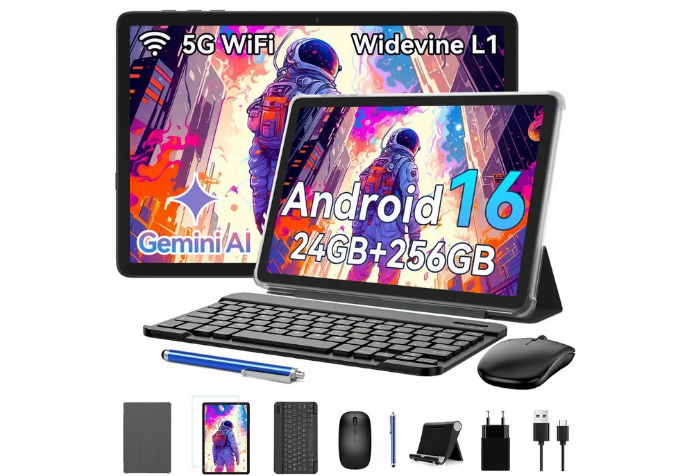 KINGRID 10" Android 15 Tablet (10.1", 256 GB, Android 15, Android 15, Gemini Al Magic, mit Stift/Maus/Tastatur)