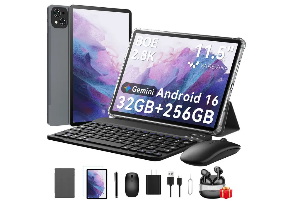 KINGRID 11,5" T12Pro 2,8K Android 16 WiFi 256GB 4GLTE Mit Tastatur/Maus/Hülle Tablet (11,5", 256 GB, Android 16, 4G LTE, 8000mAh, Gemini-KI, 2800x1840, Octa- Core, 32(8+24)GB)