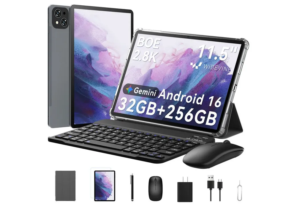 KINGRID 11,5" T12Pro 2,8K Android 16 WiFi 256GB 4GLTE Mit Tastatur/Maus/Hülle Tablet (11,5", 256 GB, Android 16, 4G LTE, 8000mAh, Gemini-KI, 2800x1840, Octa- Core, 32(8+24)GB)