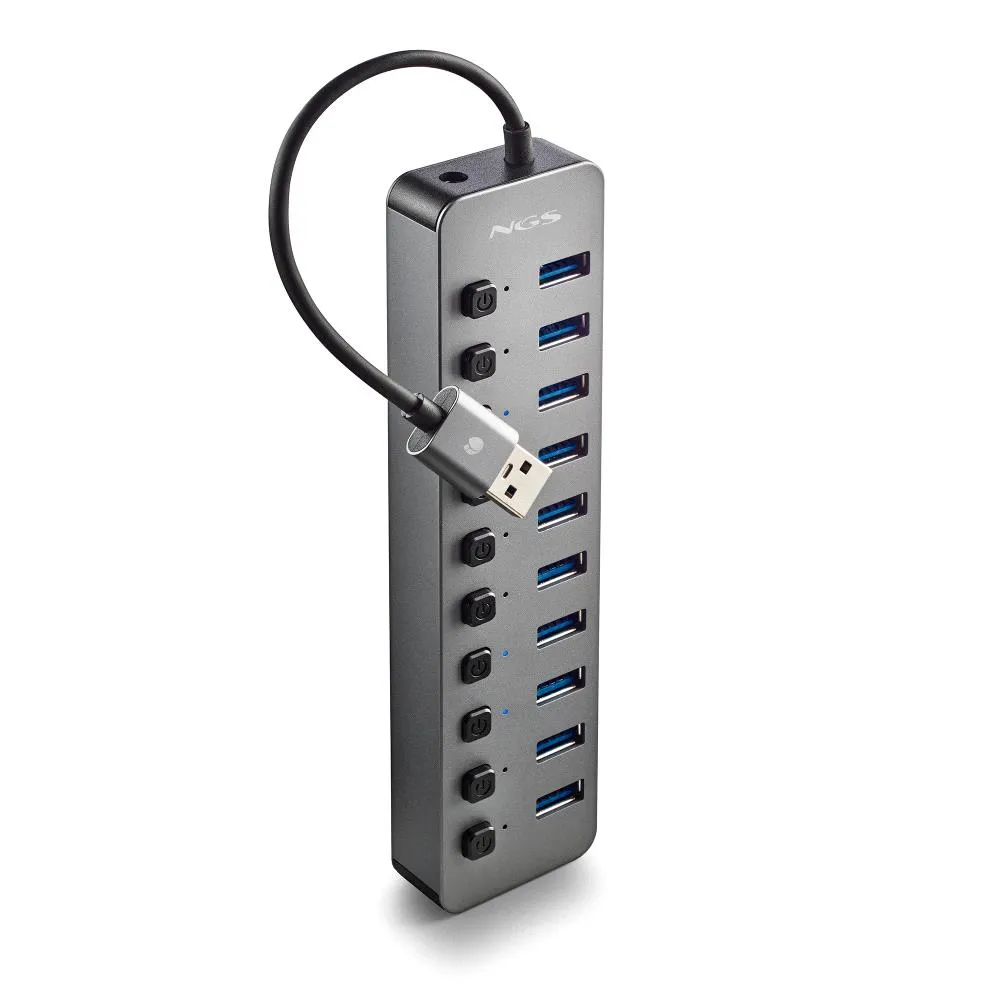 NGS 10-Port USB 3.0 5Gbps Hub IHUB10 mit Switches und externer Stromversorgung