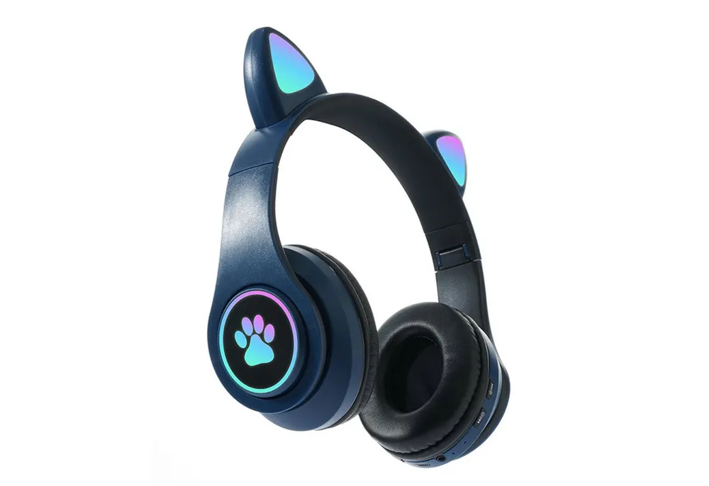KINSI Bluetooth-Headset, Kopfhörer mit Katzenohren, RGB-LED-Leuchten Kinder-Kopfhörer (AVRCP-Bluetooth, HSP, A2DF Bluetooth, HSF 1.5, Katzenohr-Headset für Mädchen, kompatibel mit Tablet/Computer/Telefon)