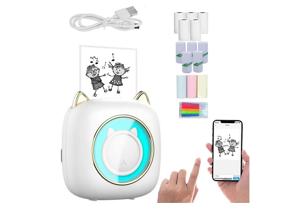 KINSI C23 Mini Thermodrucker Bluetooth - Tragbarer Multifunktionsdrucker Multifunktionsdrucker, (für Texte, Bilder & QR-Codes - Kompatibel mit iOS/Android)
