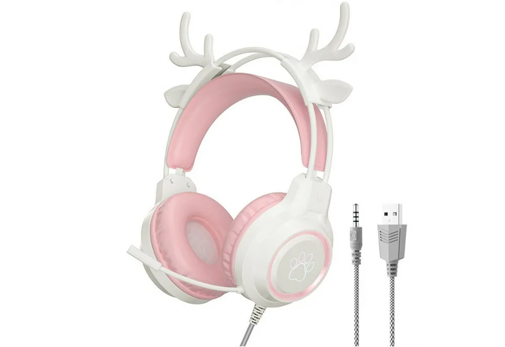 KINSI Gaming-Headset mit LED-Rehhorn-Design - RGB-Beleuchtung Over-Ear-Kopfhörer (360°-Mikrofon zur Geräuschunterdrückung)