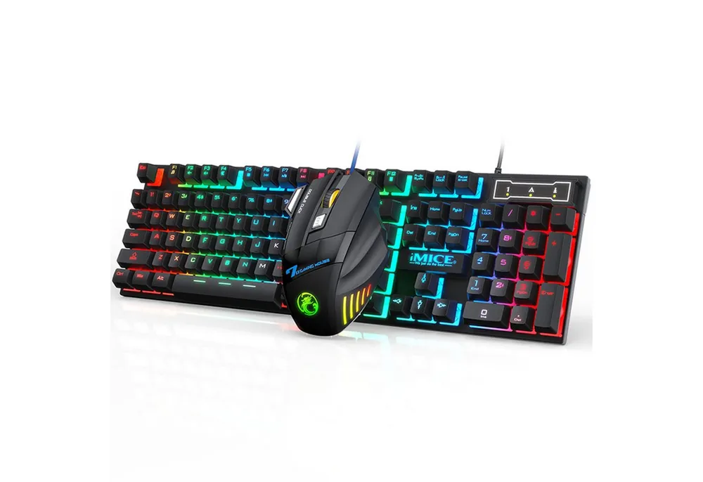 KINSI Gaming Tastatur Maus Set,USB kabelgebunden,7 Tasten Maus Tastatur- und Maus-Set, einstellbare RGB Beleuchtung