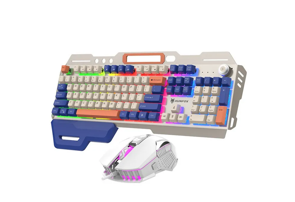 KINSI kabelgebundene Gaming-Maus-Set,Mechanische Metalltastatur,108 Tasten Tastatur- und Maus-Set