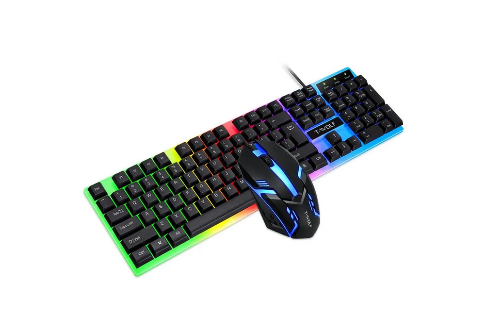 KINSI Kabelgebundene Tastatur und Maus Set mit schwebenden Tasten Tastatur- und Maus-Set, kühler RGB-Hintergrundbeleuchtung
