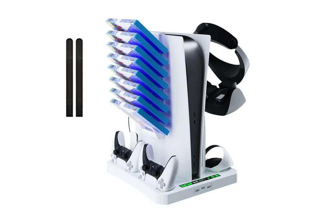 KINSI PS5 Ladestation mit Kühlung,Lade- & Aufbewahrungsständer für PSVR2 PlayStation 5-Controller (Controller-Ladestation,PS5 Zubehör)