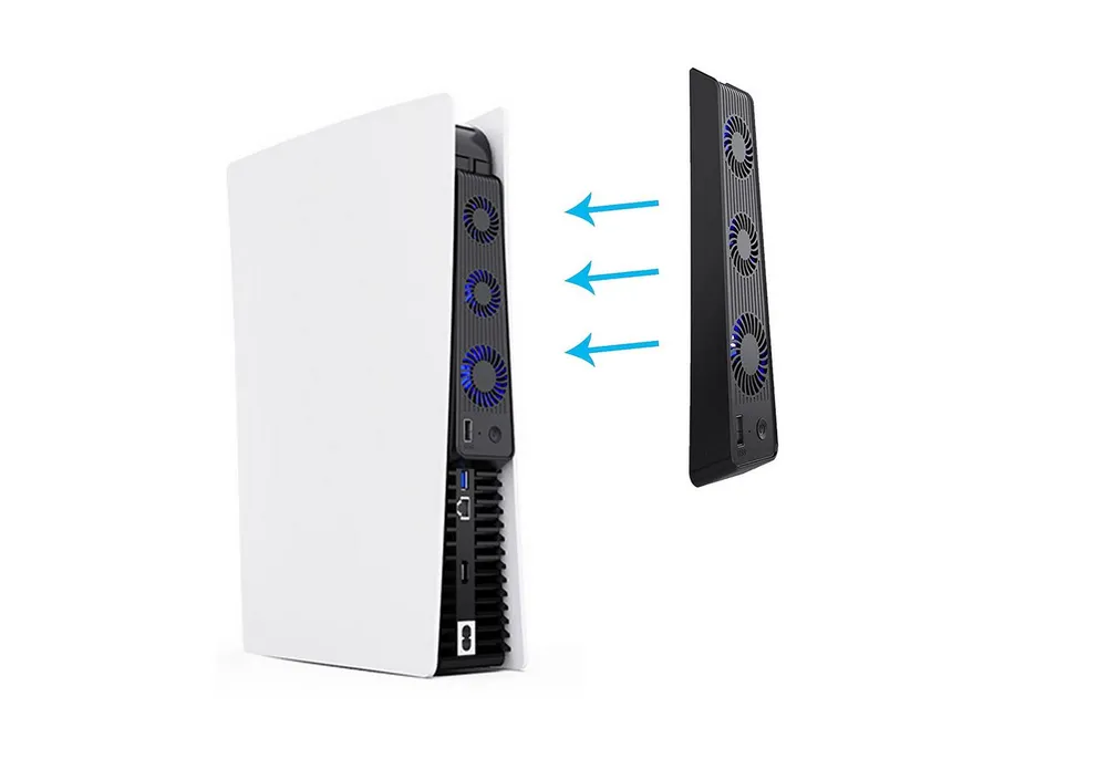 KINSI PS5 Mainframe-Kühlgebläse,PS5 Cooling Lüfter,Mit 3 Ventilatoren Controller (Mit externem,USB-Anschluss)
