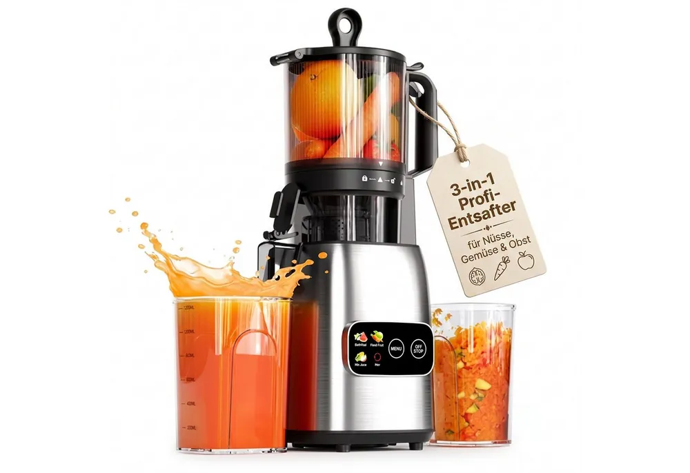 Kismile Entsafter mit modernem Touchscreen, 135 mm XXL-Einfüllschacht, 300 W, Hohe Saftausbeute für Gemüse & Obst, Schlankes Design