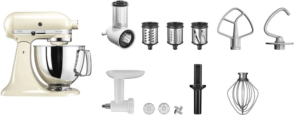 KitchenAid Küchenmaschine 5KSM125EAC, 300 W, 4,8 l Schüssel, Gratis Fleischwolf+Gemüseschneider m. 3 Trommeln (Wert ca. 278,-€ UVP)