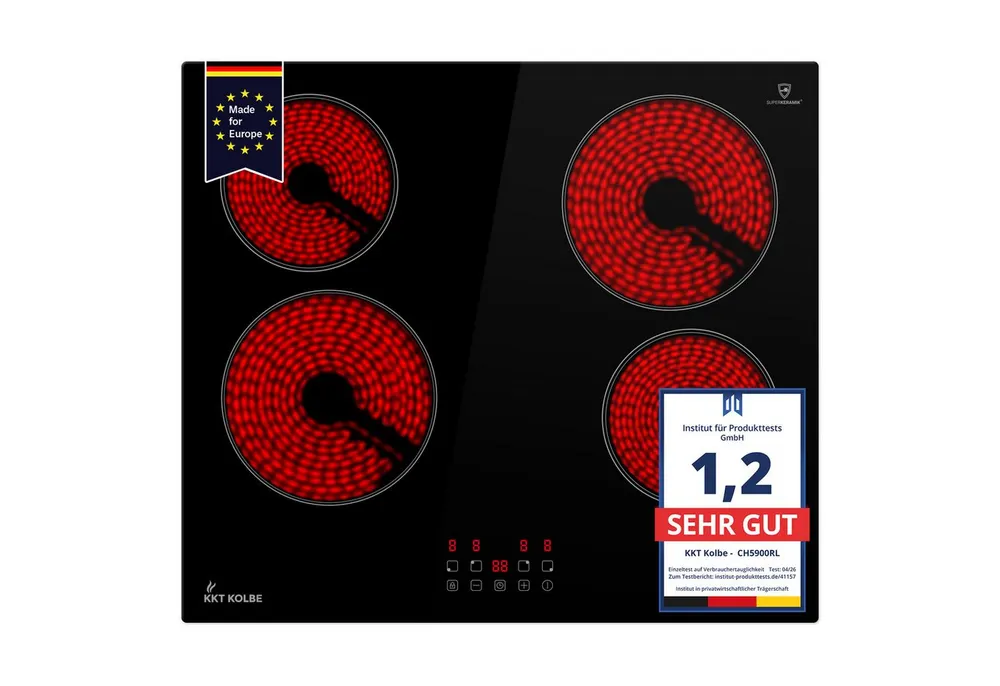 KKT KOLBE Elektro-Kochfeld CH5900RL, 59cm Herdplatte Kochfeld Kochplatte Glaskeramik 4 Zonen Autark Timer