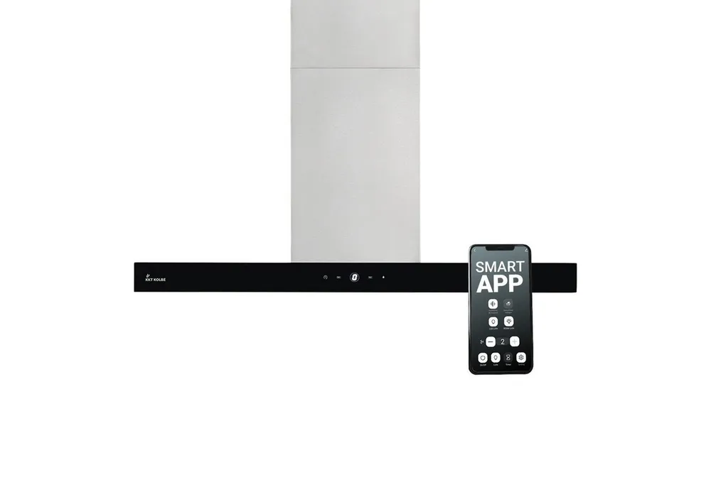 KKT KOLBE Inselhaube Dunstabzugshaube 90 cm DELTA-INSEL-HC Dunstabzugshaube 90 cm DELTA-INSEL-HC, Abzugshaube / Touch / Leise / Smart WiFi App / Edelstahl / Glas