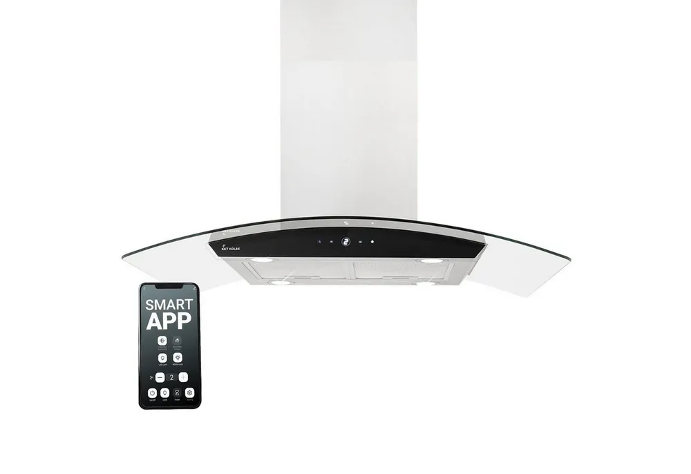 KKT KOLBE Inselhaube Dunstabzugshaube 90 cm SINUS-INSEL-HC Dunstabzugshaube 90 cm SINUS-INSEL-HC, Abzugshaube / Inselhaube / Smarte WiFi-App / Edelstahl / Glas / LED