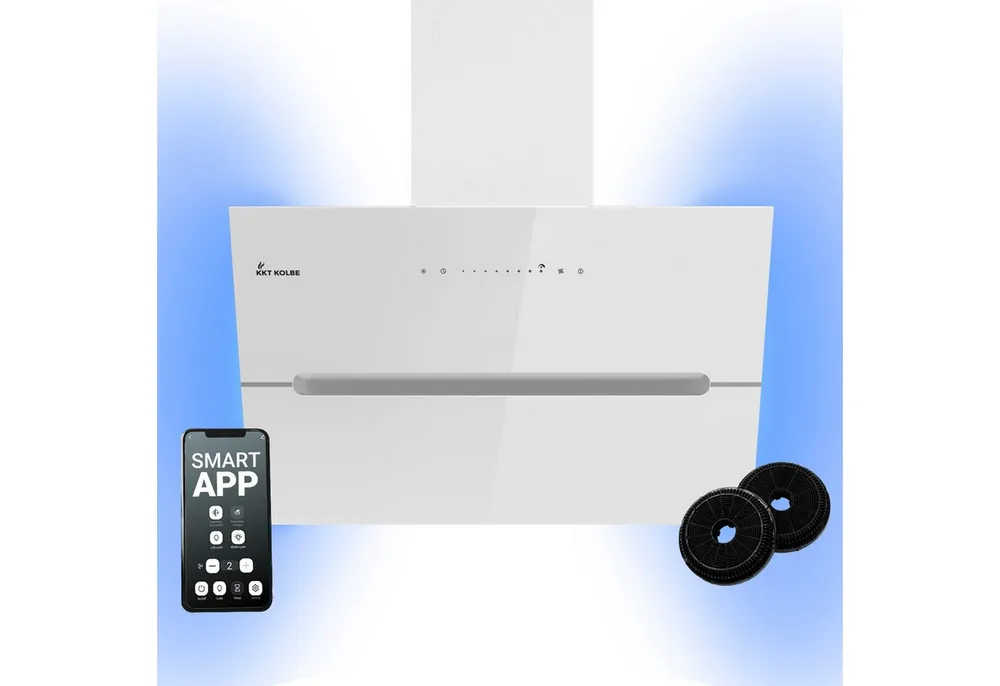 KKT KOLBE Wandhaube Dunstabzugshaube 60cm ECCO6005WM RGBW Ambientebeleuchtung Dunstabzugshaube 60cm ECCO6005WM RGBW Ambientebeleuchtung, Kopffrei / 60cm / Smarte WiFi-App / Weiß / Glas / Schräghaube