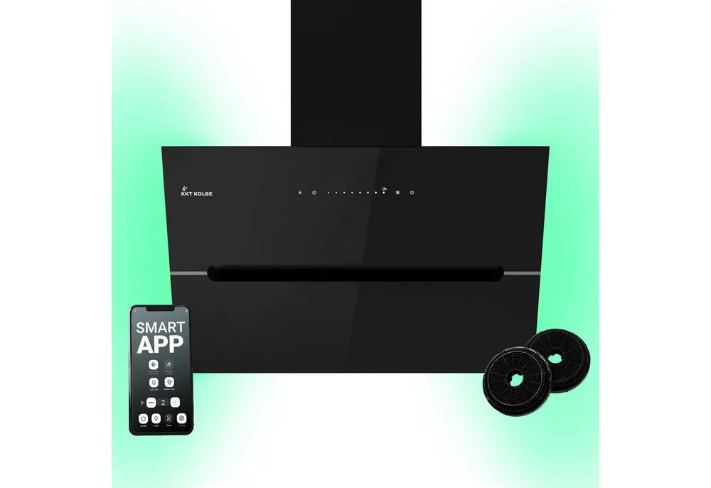 KKT KOLBE Wandhaube Dunstabzugshaube 60cm ECCO6005SM RGBW Ambientebeleuchtung Dunstabzugshaube 60cm ECCO6005SM RGBW Ambientebeleuchtung, Kopffrei / 60cm / Smarte WiFi-App / Schwarz / Glas / Schräghaube