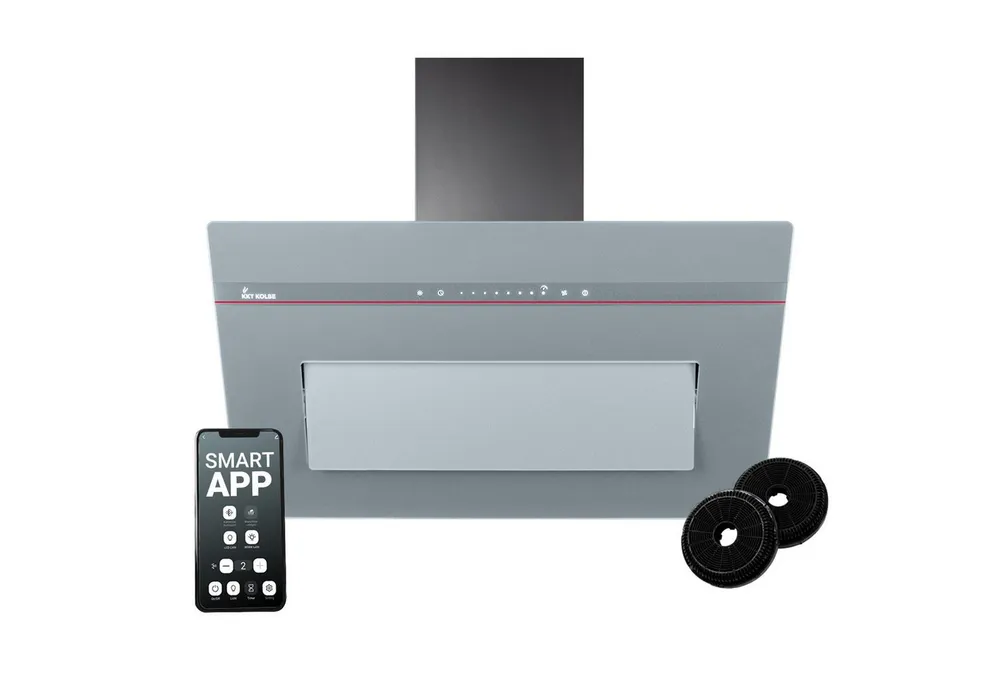 KKT KOLBE Wandhaube Dunstabzugshaube 80cm PLOOM8005G RGBW Ambientebeleuchtung Dunstabzugshaube 80cm PLOOM8005G RGBW Ambientebeleuchtung, Kopffrei / 80cm / Smarte WiFi-App / Grau / Glas / Schräghaube