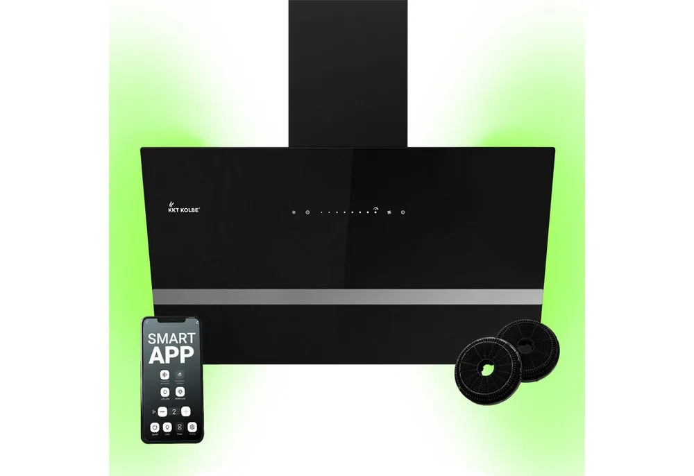 KKT KOLBE Wandhaube Dunstabzugshaube 80cm EASY8005SM RGBW Ambientebeleuchtung Dunstabzugshaube 80cm EASY8005SM RGBW Ambientebeleuchtung, Abzugshaube / Abluft / 80cm / Schwarz / Glas / LED / Smarte WiFi-App