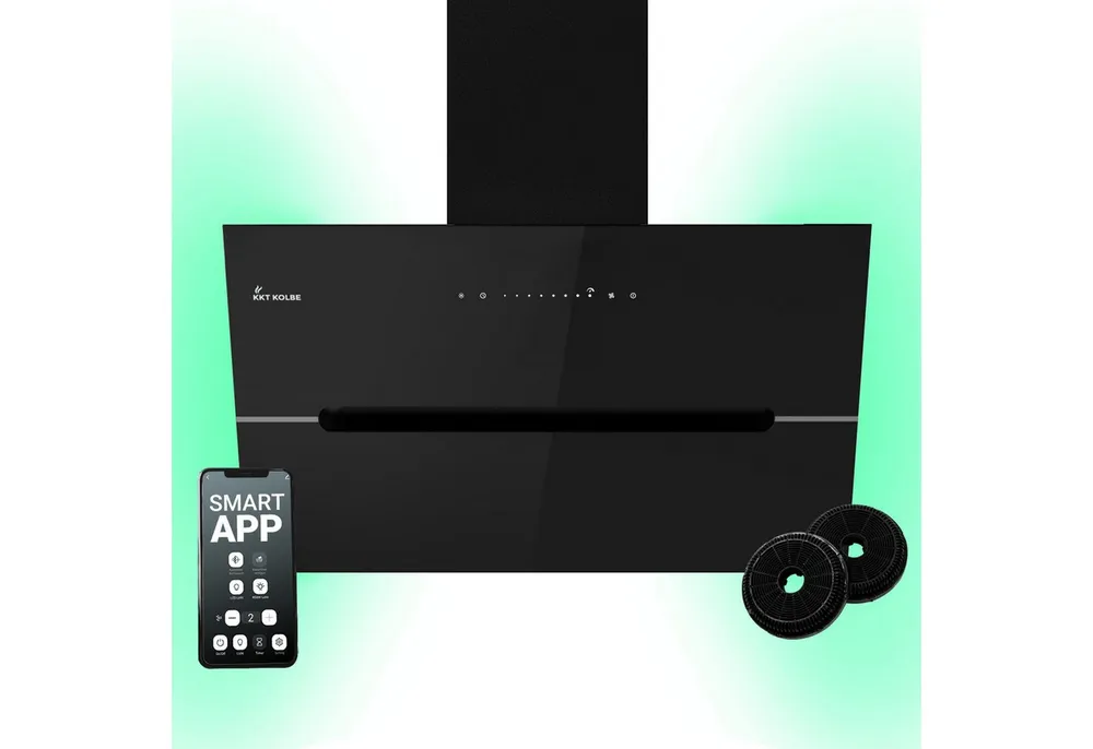 KKT KOLBE Wandhaube Dunstabzugshaube 80cm ECCO8005SM RGBW Ambientebeleuchtung Dunstabzugshaube 80cm ECCO8005SM RGBW Ambientebeleuchtung, Kopffrei / 80cm / Smarte WiFi-App / Schwarz / Glas / Schräghaube