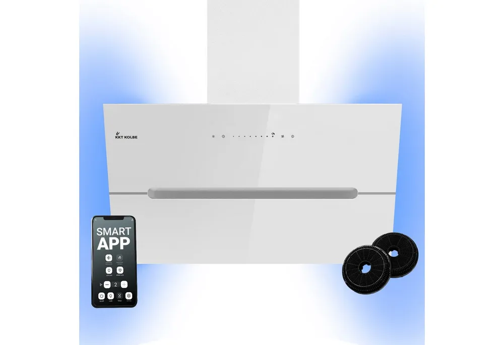 KKT KOLBE Wandhaube Dunstabzugshaube 80cm ECCO8005WM RGBW Ambientebeleuchtung Dunstabzugshaube 80cm ECCO8005WM RGBW Ambientebeleuchtung, Kopffrei / 80cm / Smarte WiFi-App / Weiß / Glas / Schräghaube