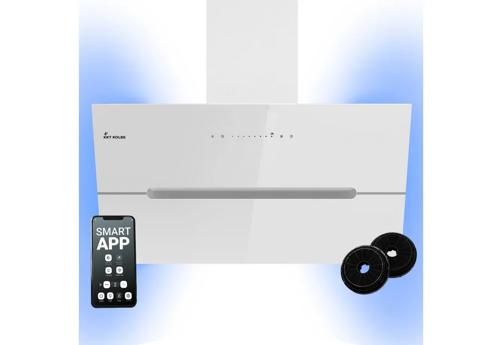 KKT KOLBE Wandhaube Dunstabzugshaube 90cm ECCO9005WM RGBW Ambientebeleuchtung Dunstabzugshaube 90cm ECCO9005WM RGBW Ambientebeleuchtung, Kopffrei / 90cm / Smarte WiFi-App / Weiß / Glas / Schräghaube