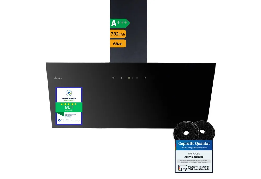 KKT KOLBE Wandhaube Dunstabzugshaube 90cm TRIO9025S Dunstabzugshaube 90cm TRIO9025S, Abzugshaube / Abluft / 90cm / Umluft / Schwarz / Gestensteuerung / LED