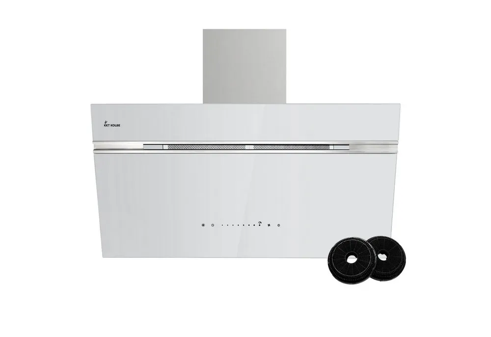 KKT KOLBE Wandhaube Dunstabzugshaube 90cm AURORA9005WED RGBW Ambientebeleuchtung Kopffreihaube / Umluft / Abluft / Smart WiFi-App / Weiß / Glas