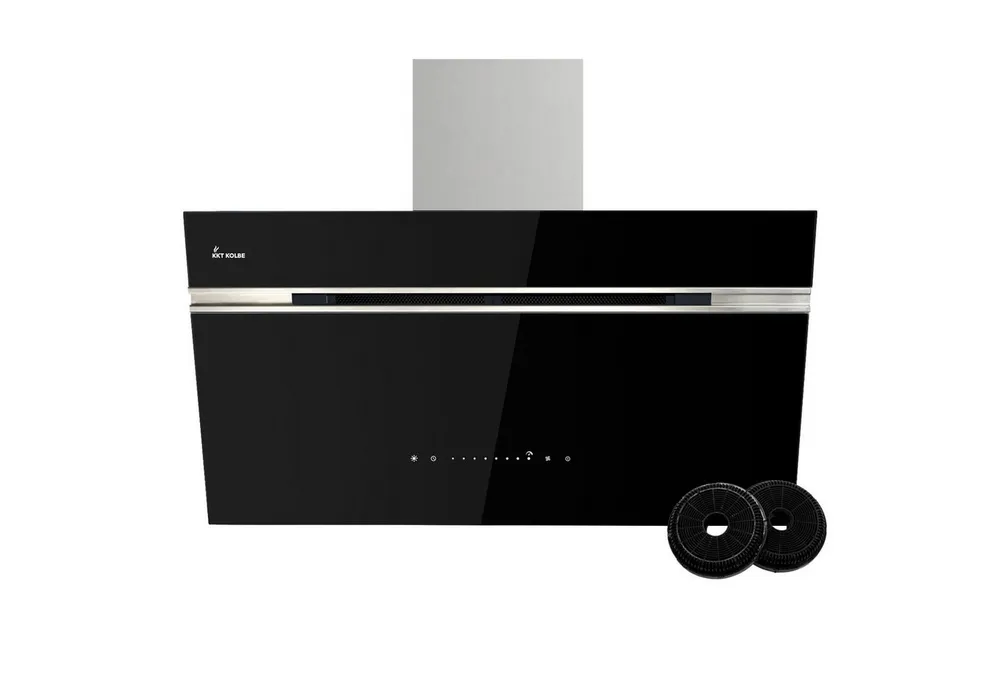 KKT KOLBE Wandhaube Dunstabzugshaube 90cm AURORA9005SE RGBW Ambientebeleuchtung Kopffreihaube / Umluft / Abluft / Smarte WiFi-App / Schwarz / Glas
