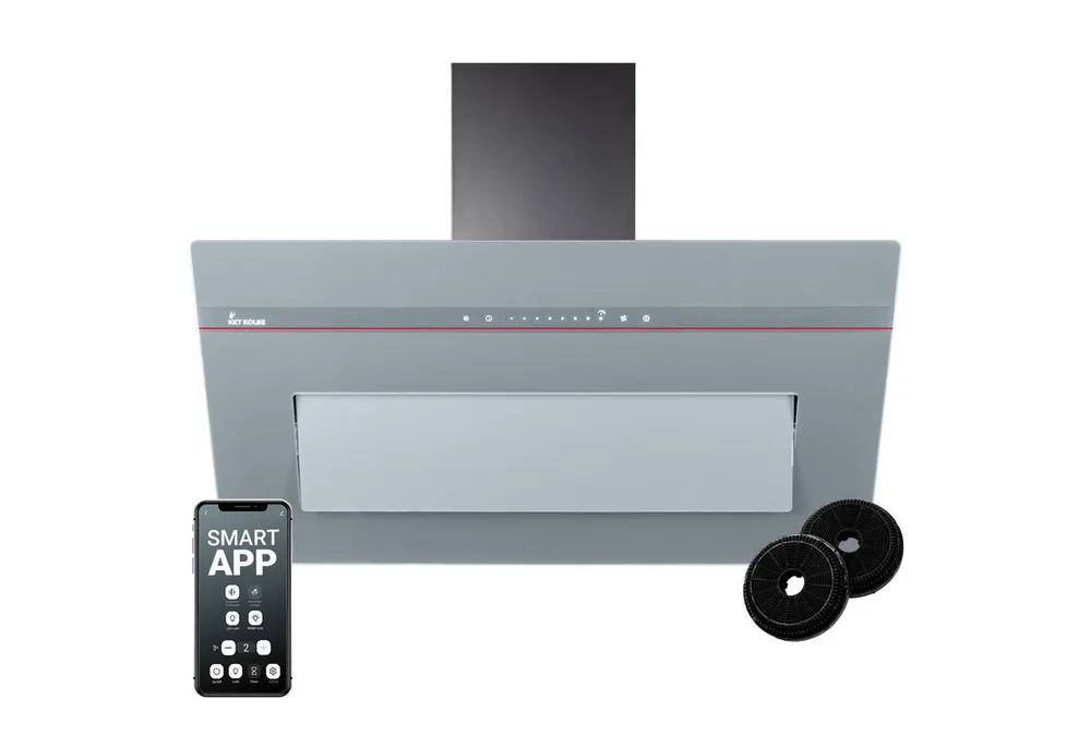 KKT KOLBE Wandhaube Dunstabzugshaube 90cm PLOOM9005G RGBW Ambientebeleuchtung Dunstabzugshaube 90cm PLOOM9005G RGBW Ambientebeleuchtung, Kopffrei / 90cm / Smarte WiFi-App / Grau / Glas / Schräghaube