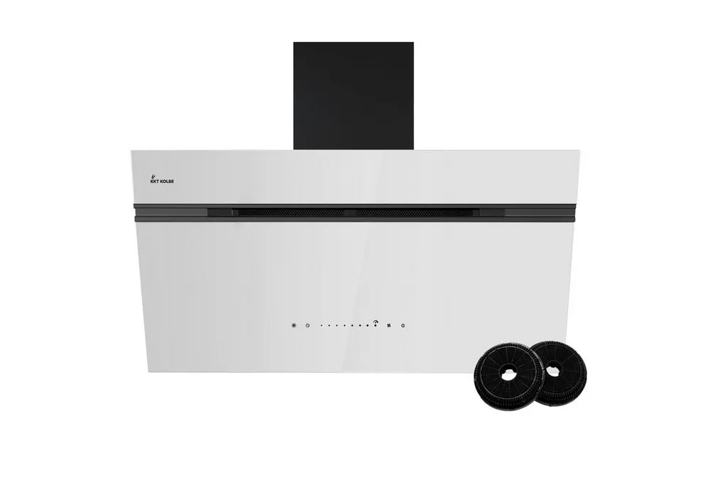 KKT KOLBE Wandhaube Dunstabzugshaube 90cm AURORA9005SW RGBW Ambientebeleuchtung Kopffreihaube / Umluft / Abluft / Smart WiFi-App / Schwarz Weiß / Glas