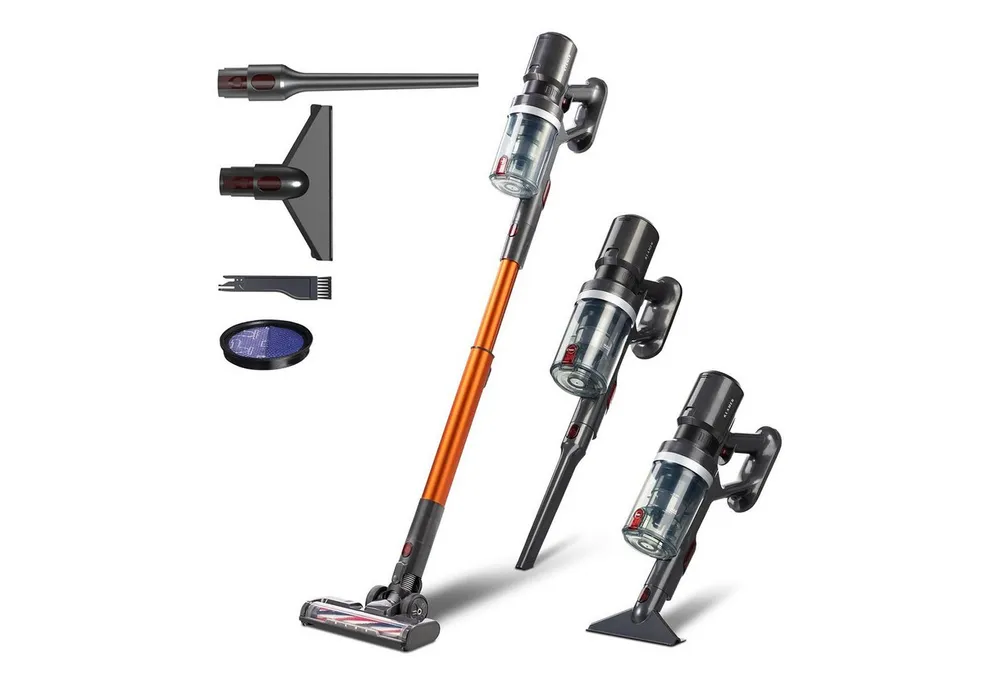 KLAMER Akku-Hand-und Stielstaubsauger 2-in-1 kabellos mit 60 Min Laufzeit, Handstaubsauger für Teppich, Har…, 460 W, beutellos, 2in1 Funktion, LED-Bodenkopfbeleuchtung, Wandhalterung, 3 Aufsätze