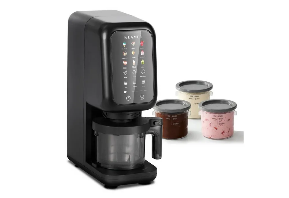KLAMER Eismaschine 12 Programme für Eiscreme, Gelato, Sorbet, Frozen Yogurt, Slushie & M…, 700 W, 3 flexible Portionsmodi, Micro-Püree-Prinzip, 12 Programme