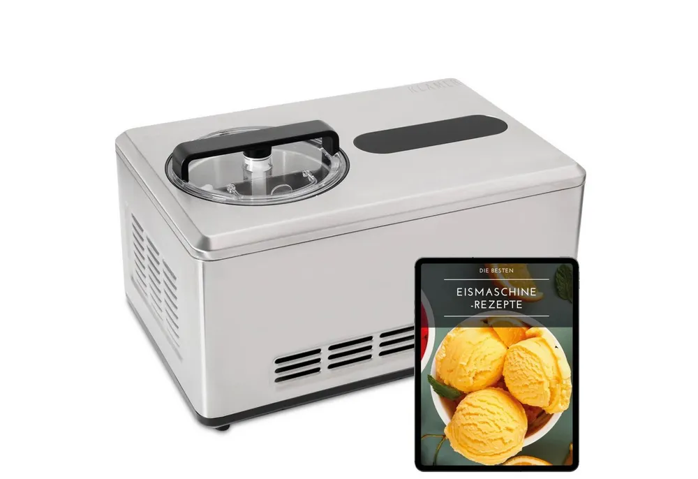 KLAMER Eismaschine mit Kompressor 2L 220W, Edelstahl, 2-in-1 Joghurtbereiter, Kühl-/Heiz…, 2 l, 220 W, Raffiniertes Rührsystem, Nachfüllklappe, digitales Rezeptbuch