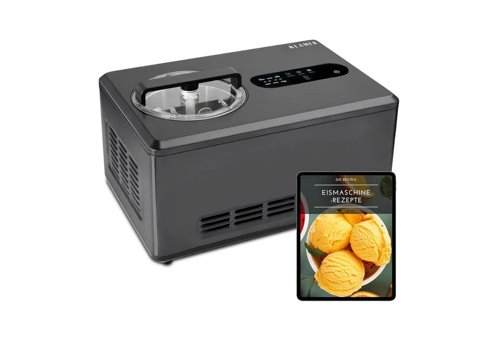 KLAMER Eismaschine mit Kompressor 2L 220W, Edelstahl, 2-in-1 Joghurtbereiter, Kühl-/Heiz…, 2 l, 220 W, Raffiniertes Rührsystem, Nachfüllklappe, digitales Rezeptbuch