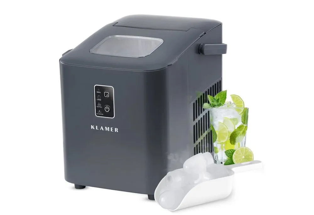 KLAMER Eiswürfelmaschine 11kg/24h, 8 Eiswürfel in 8 Min, 1L Wassertank, 2 Größen, leise Ice Ma…, 120W, 1L Wassertank, Signallampe, mit Eisschaufel, Tragegriff