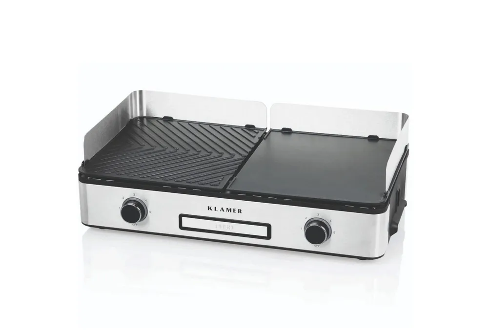 KLAMER Elektrogrill Antihaftbeschichtete und abnehmbare Duo-Platten, separate Temperature…, 2400 W, 2 Grillplatten, Temp.-Regler, Premium Antihaft
