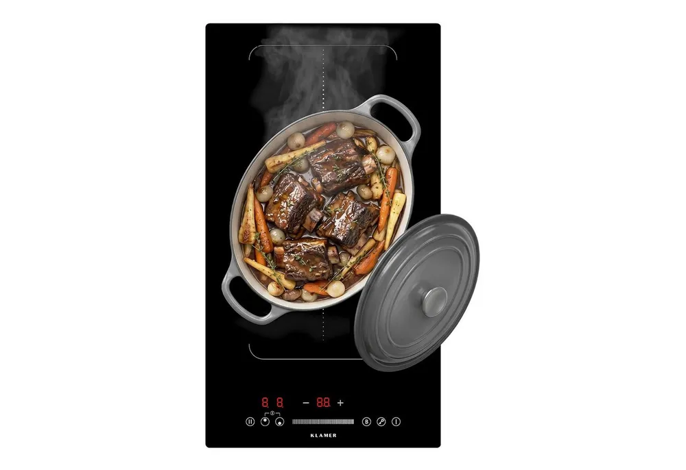 KLAMER Flex-Induktions-Kochfeld 30 cm, 2 Zonen mit 1 Flexzone, 3500 Watt, Boost Funktion, 9 Leistungsstufen, Timer 99 min, Kindersicherung, Kratzfeste Glasoberfläche, Flexzone-Funktion, Sicherheitsfeatures, Leistungsstarke Technologie