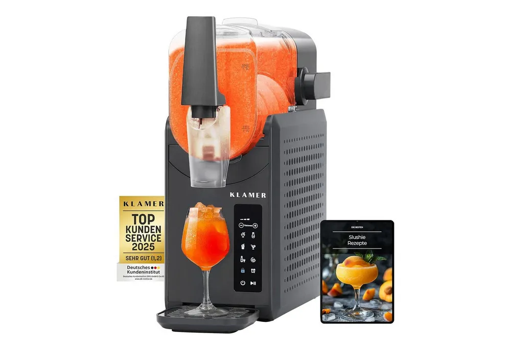 KLAMER Slush-Eismaschine 5 voreingestellte Programme: Slushie, Cocktail, Milchshake, Frappé, W…, 2,6 l, 220 W, Reinigungsautomatik, Touchpad-Steuerung, Programmierbar