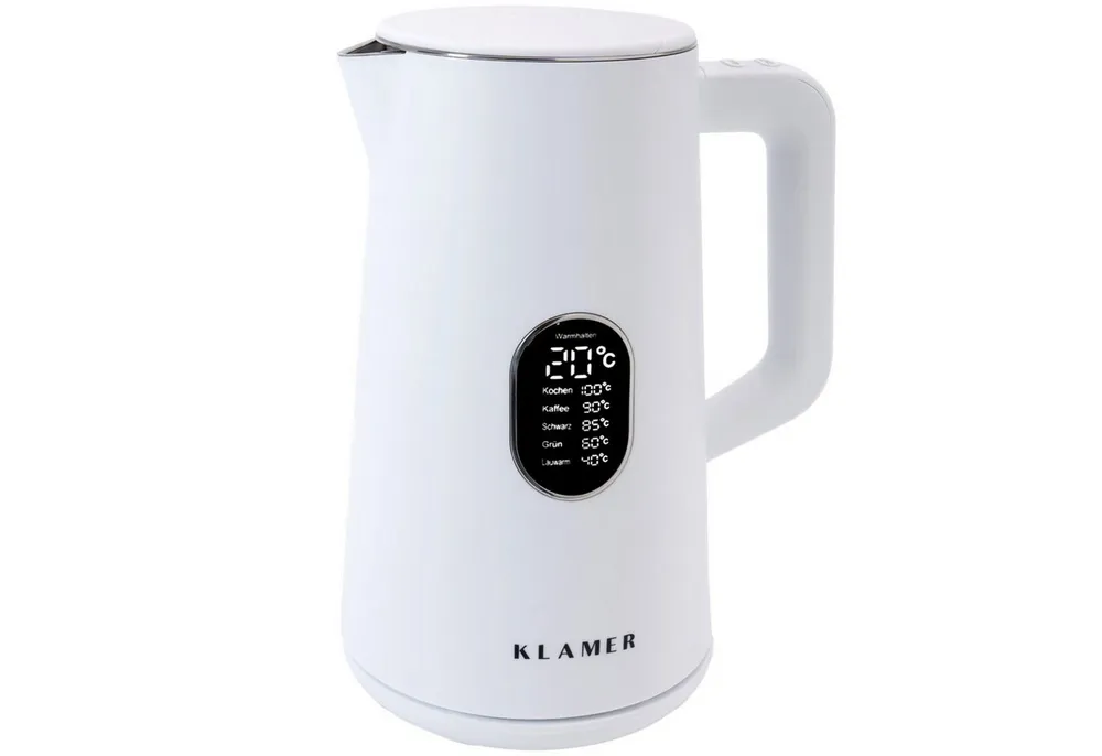 KLAMER Wasserkocher Edelstahl mit Temperatureinstellung 40-100°C, Warmhaltefunktion, matt…, 1,5 l, 1800 W, 1,5L, 5 Temp.-Einst., kalkfrei, BPA-frei, integrierter Auffangsieb