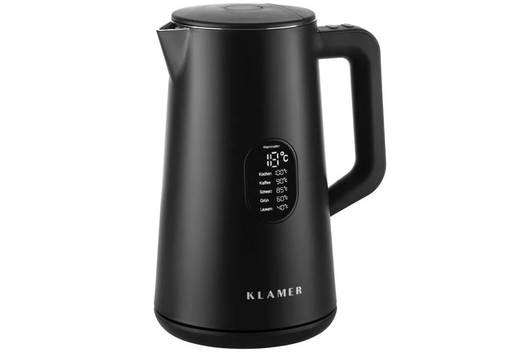 KLAMER Wasserkocher Edelstahl mit Temperatureinstellung 40-100°C, Warmhaltefunktion, matt…, 1,5 l, 1800 W, 1,5L, 5 Temp.-Einst., kalkfrei, BPA-frei, integrierter Auffangsieb