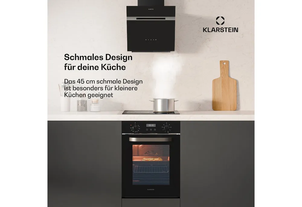 Klarstein Backofen SmartSlim Backofen 49L 9 Funktionen 2000W elektronisch Drehregler SmartSlim, mit Verchromte Auszüge, kein, Slim Built-in Oven 49L mit Timer 2000W & Dampf-Reinigung Halogen
