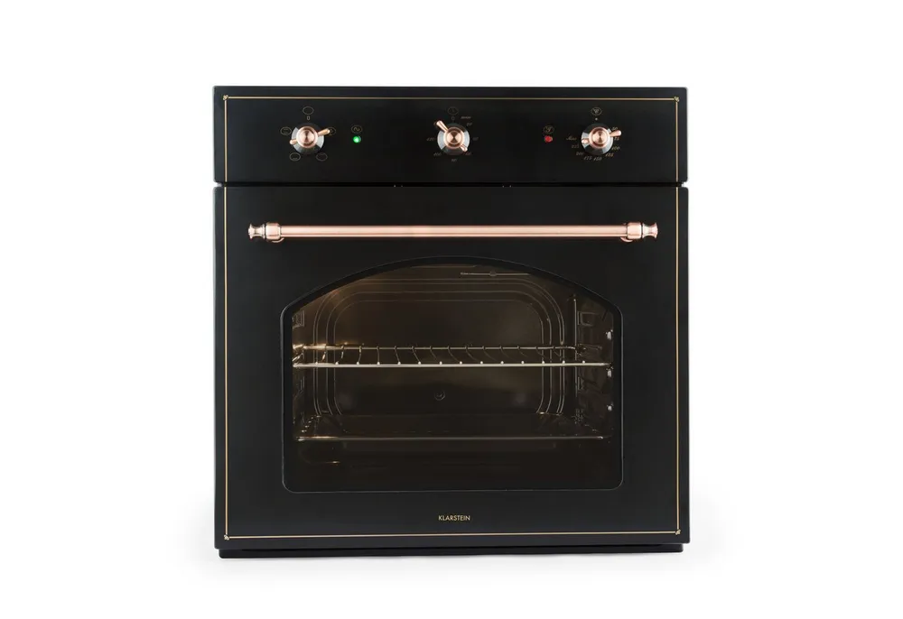 Klarstein Backofen Vilhelmine, mit 2-fach-Teleskopauszug, aushängbare Backofentür für einfache Reinigung, Einbau-Backofen Garzeittimer Grill Vintage Küche