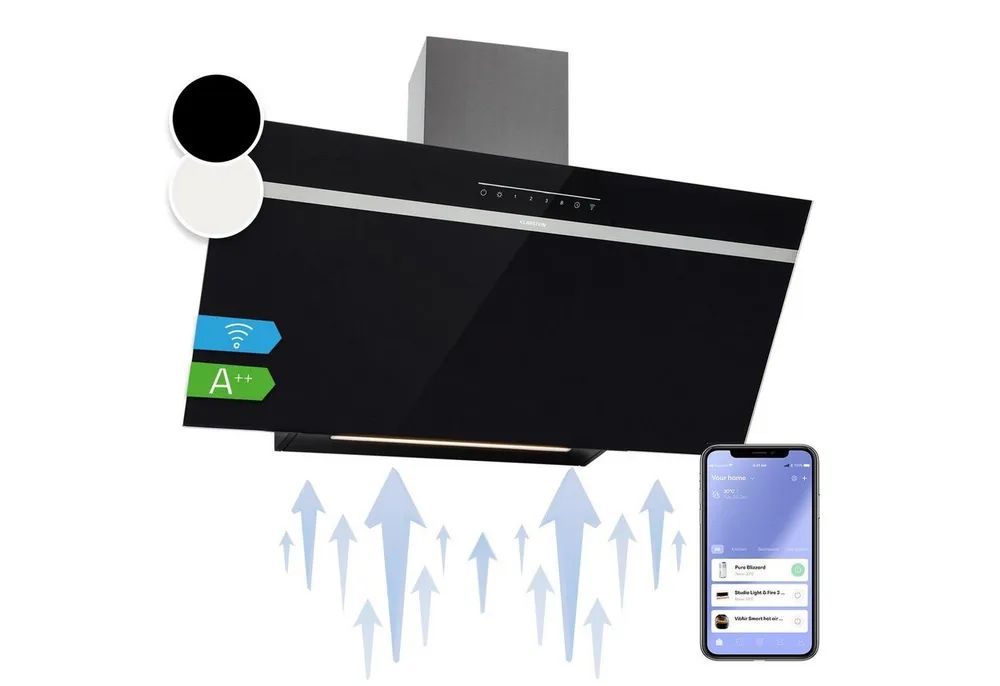 Klarstein Deckenhaube Ava Serie Ava 90 Dunstabzugshaube 90 cm Kopffrei WiFi A++ 515 m³/h Touch LED Ava, Abzugshaube kopffrei Abluft Umluft Wandhaube mit App & Booster