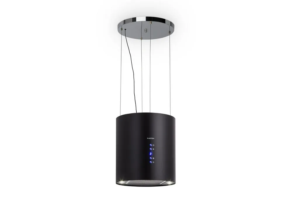 Klarstein Deckenhaube Barett Serie Barett Inselabzugshaube Ø35 cm 558 m³/h LED Edelstahl Barett, Abzugshaube Insel Abluft Umluft Haube Dunstabzug Dunstabzugshaube