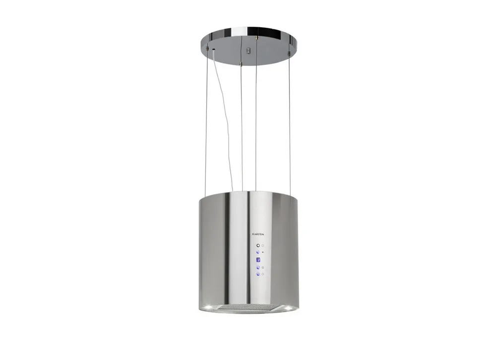 Klarstein Deckenhaube Barett Serie Barett Inselabzugshaube Ø35 cm 558 m³/h LED Edelstahl Barett, Abzugshaube Insel Abluft Umluft Haube Dunstabzug Dunstabzugshaube