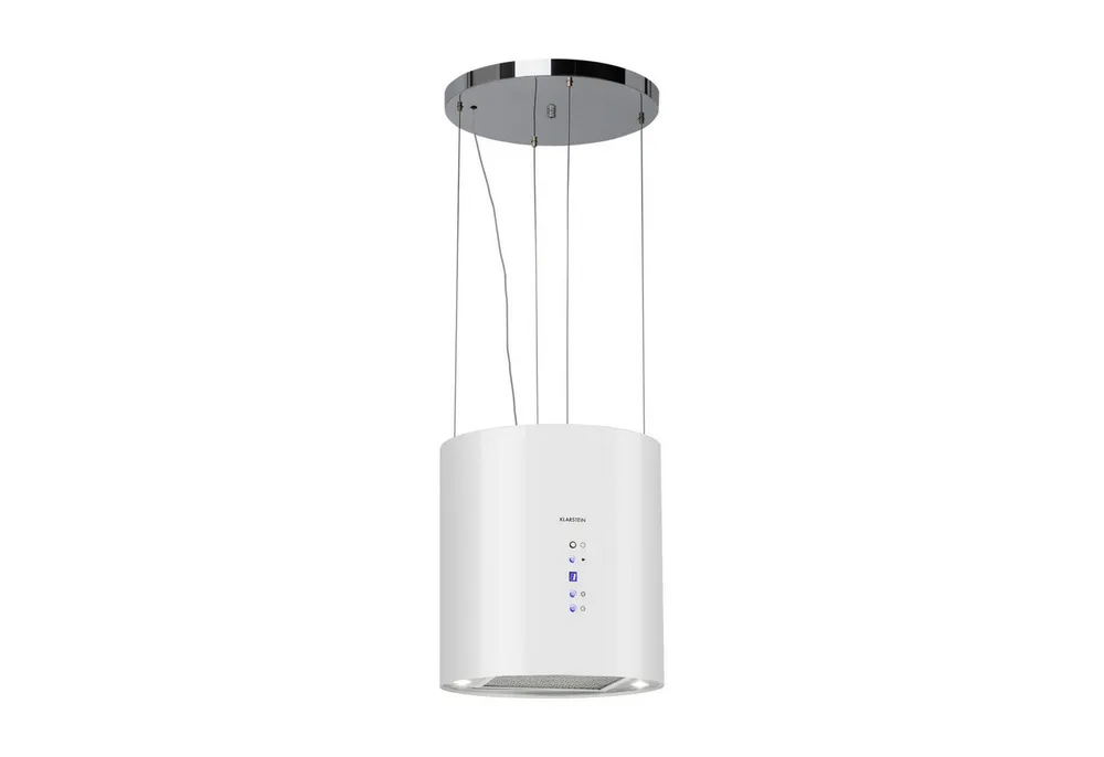 Klarstein Deckenhaube Barett Serie Barett Inselabzugshaube Ø35 cm 558 m³/h LED Edelstahl Barett, Abzugshaube Abluft Haube Umluft Dunstabzug Einbau Umlufthaube