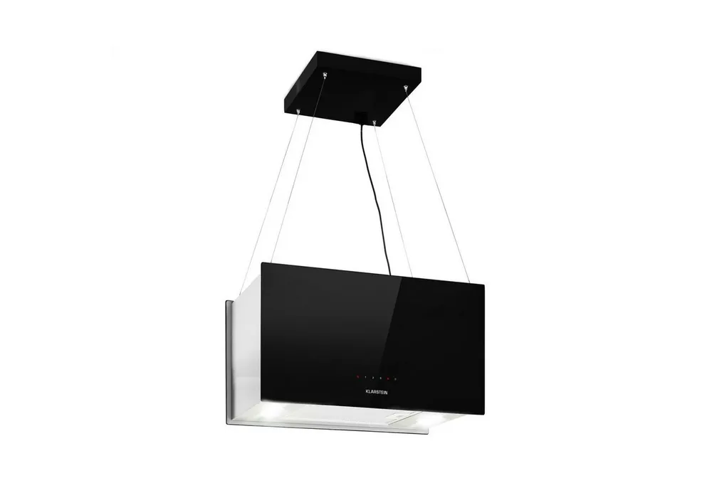 Klarstein Deckenhaube Kronleuchter L Serie Kronleuchter L Inselabzug 60 cm 590 m³/h LED Touch Glas Edelstahl Kronleuchter L, Abzugshaube Insel Abluft Umluft Haube Dunstabzug Dunstabzugshaube