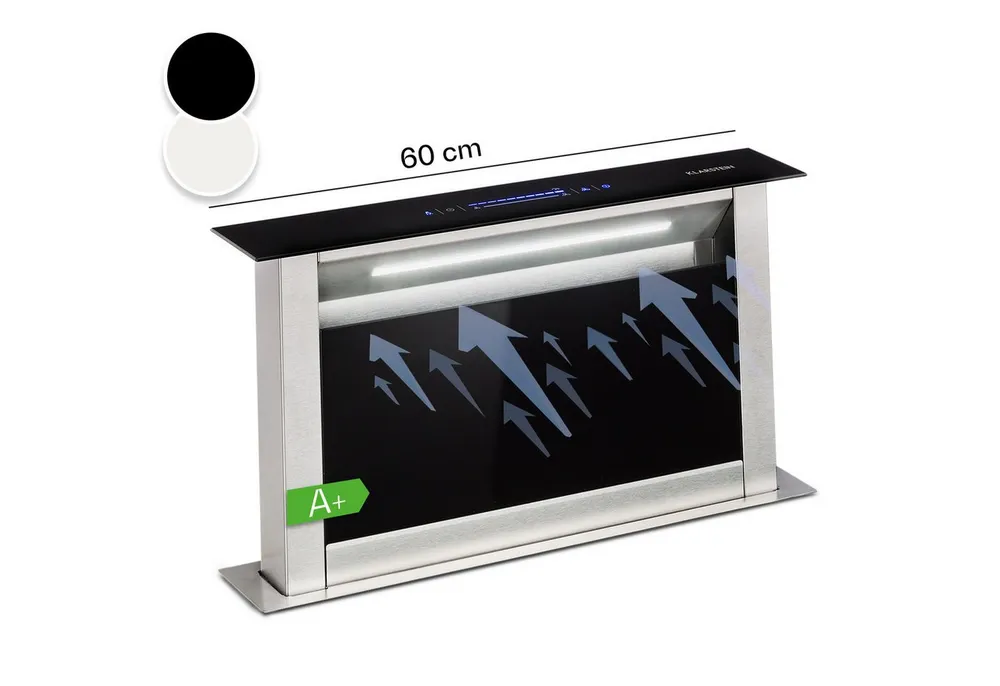 Klarstein Deckenhaube Royal Flush Eco 60 BK Royal Flush Eco 60 BK, Dunstabzugshaube Downdraft Abluft Umluft LED