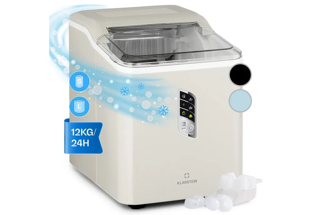 Klarstein Eiswürfelmaschine Albaron Eiswürfelbereiter, Bulleteis für Zuhause 12kg/Tag LCD Display 1,5 L Ice Maker