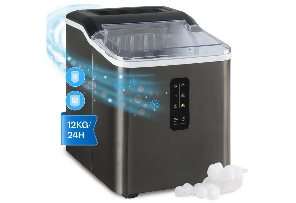 Klarstein Eiswürfelmaschine Albaron Supreme Eiswürfelmaschine Bullet 12 kg/24h 1,5L Tank Edelstahl, Ice Maker Eismaschine elektrisch Bullet-Eis mit LCD